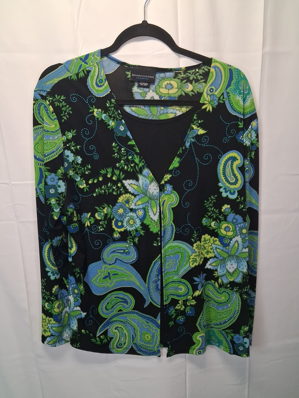 goodclothes Black Button-Down Shirt with Blue and Green Paisley Floral